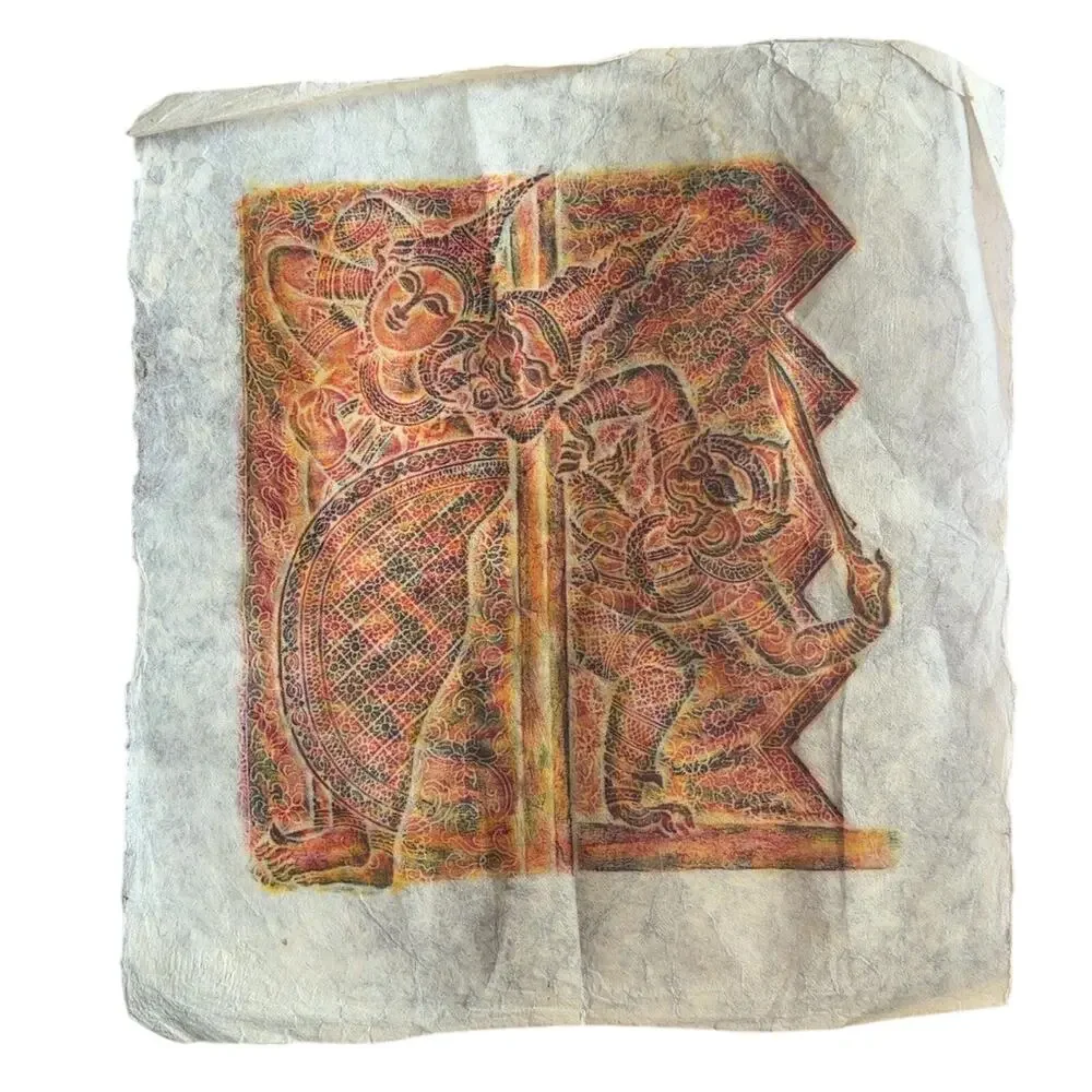 Thai Temple Rubbing Handmade Paper Classical Dancer Guardian Wall Art